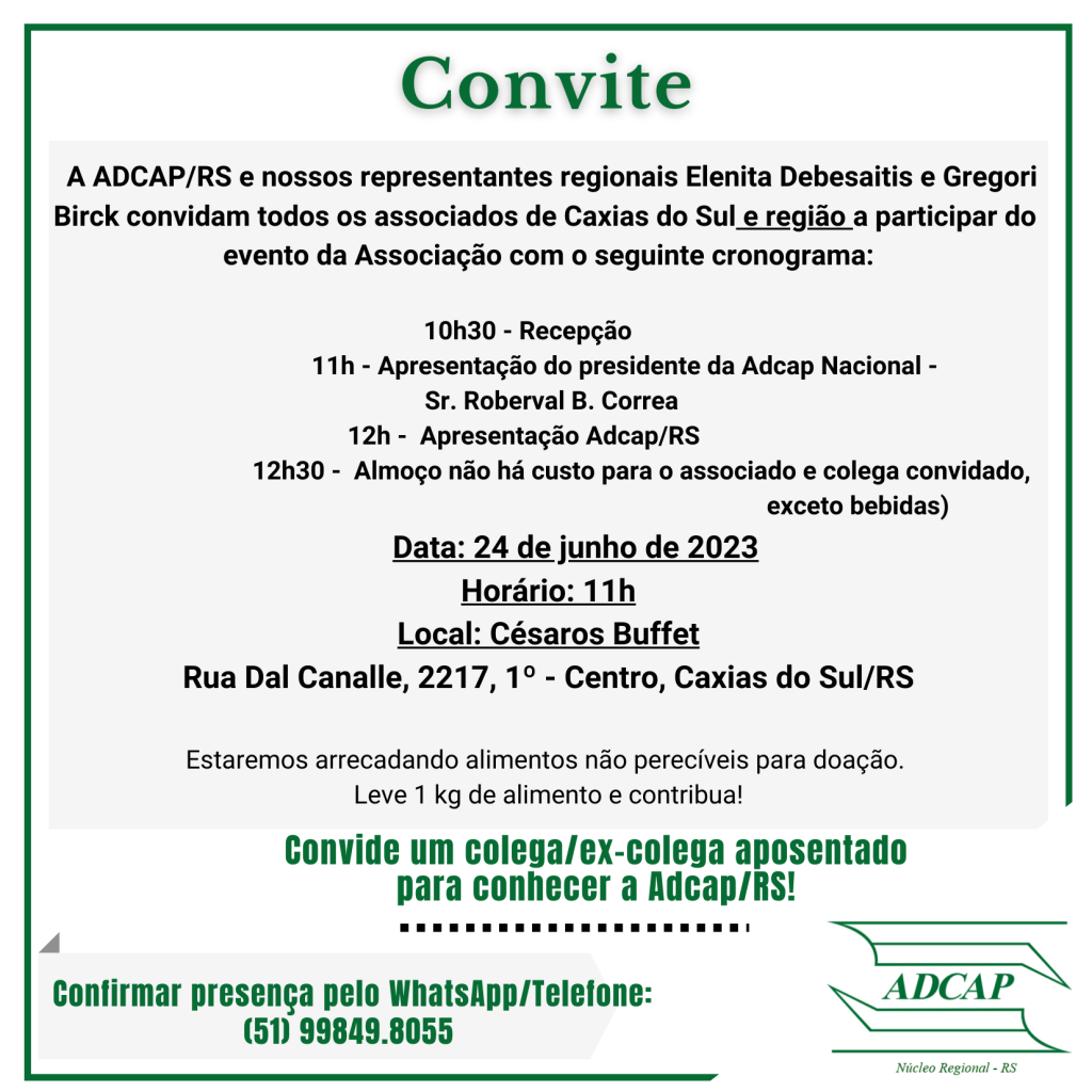 Convite Adcap/RS em Caxias do Sul