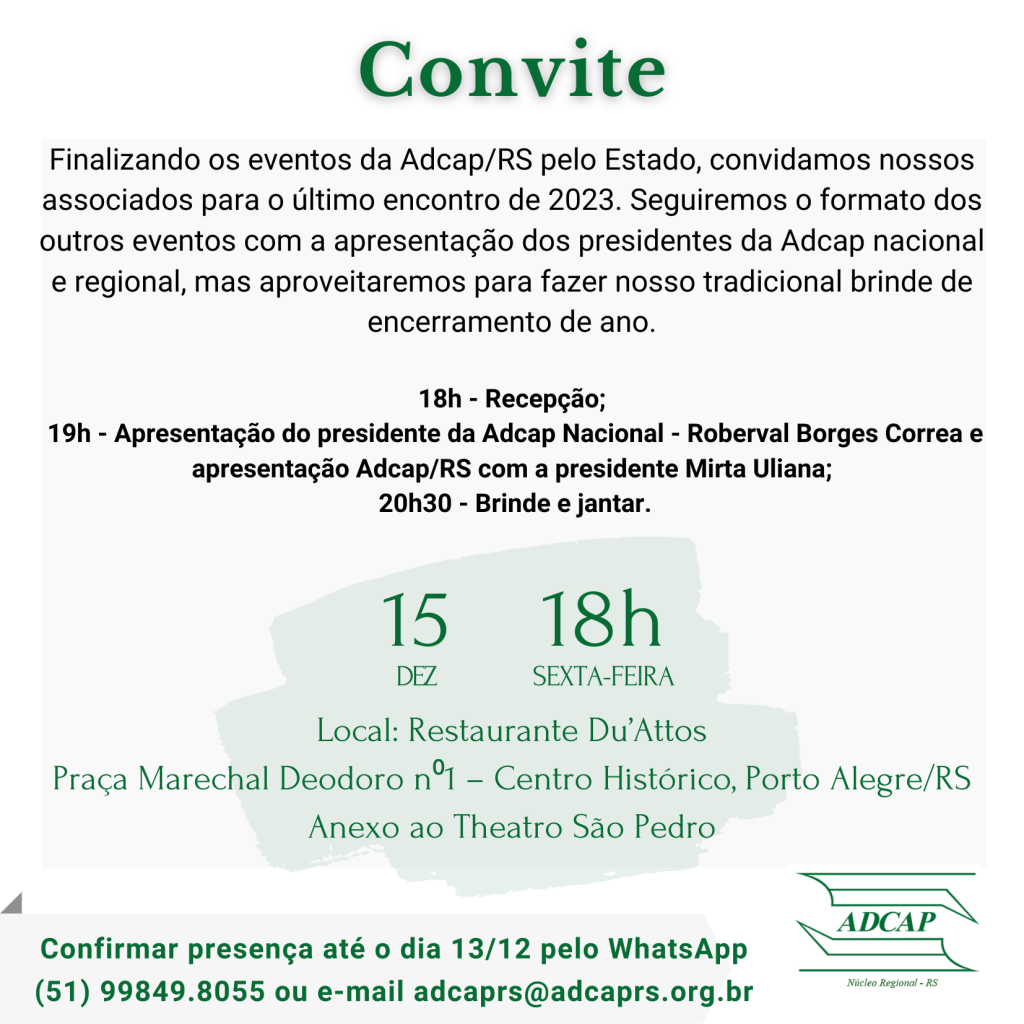 CONVITE – Evento Adcap/RS em Porto Alegre