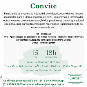 Leia mais sobre o artigo CONVITE – Evento Adcap/RS em Porto Alegre