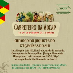 Leia mais sobre o artigo O tradicional Carreteiro da Adcap/RS já tem data – 13/09. Participe!