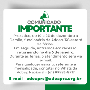 Leia mais sobre o artigo Férias e Recesso Adcap/RS