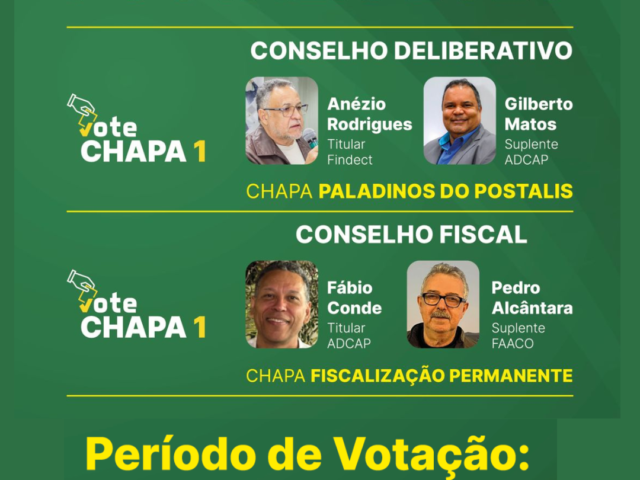 Eleições Postalis 2026 – início das votações. Vote CHAPA 1